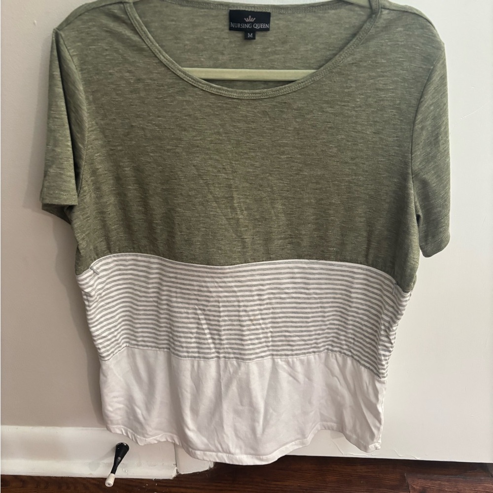 Nursing Queen Olive & White Colorblock Short Sleeve Tee